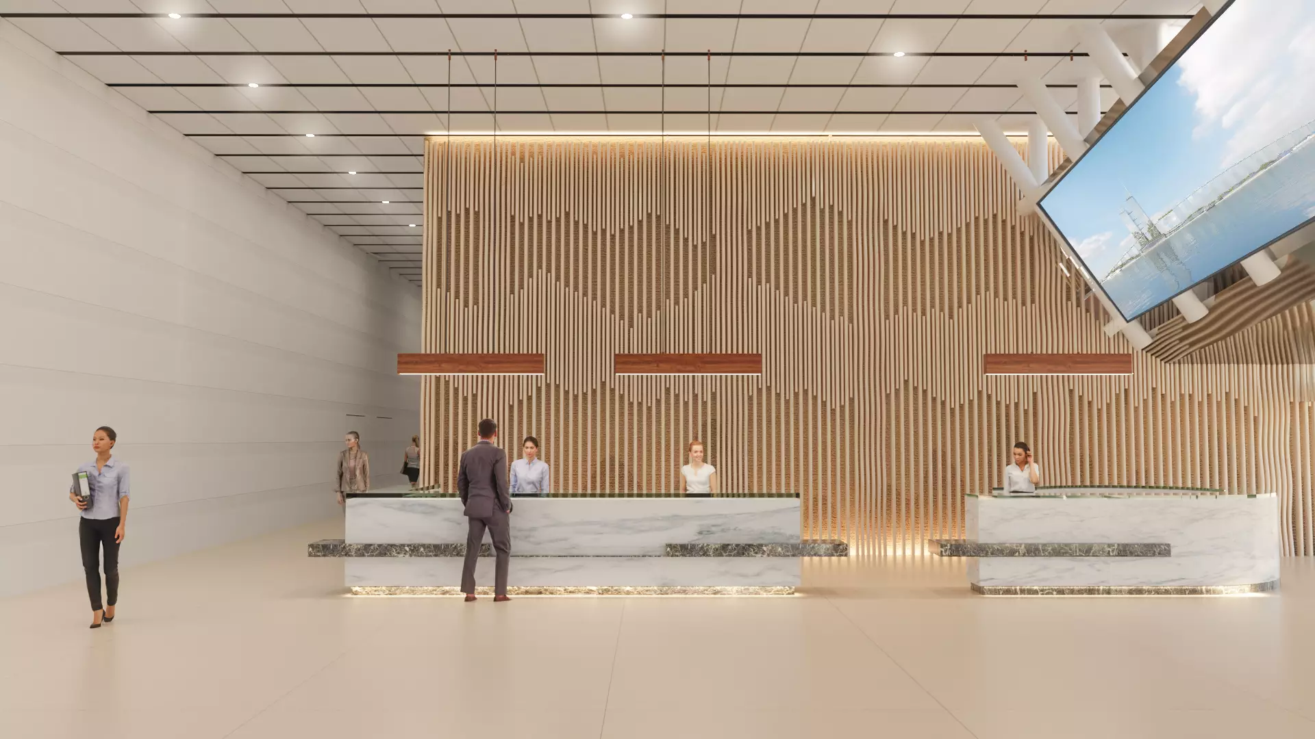 Hall como núcleo de circulación y encuentro para visitantes y delegaciones | E6A