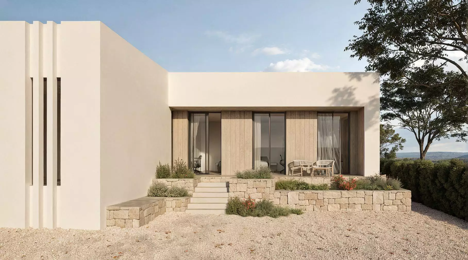 Relación fluida entre la arquitectura y el entorno natural de la parcela | E6A